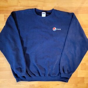 Gildan Vintage Pepsi Navy Crewneck Sweatshirt with Embroidered Pocket Logo, XL